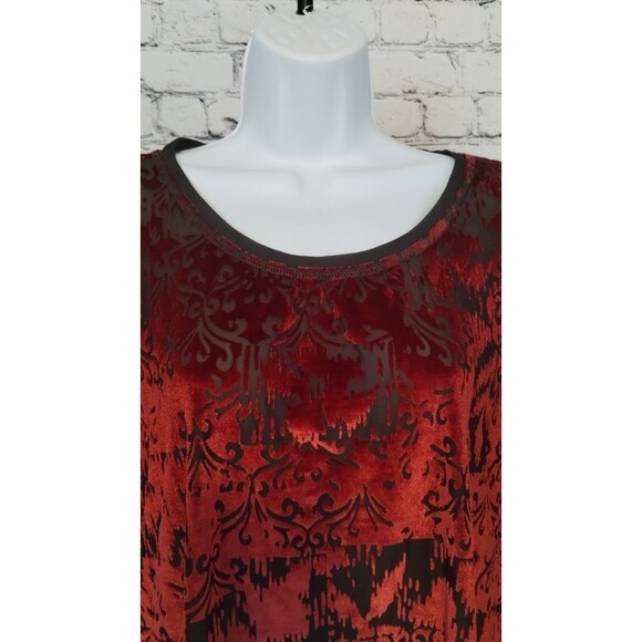 Simply Vera Wang Shirt Womens Size L Red Grey Black Velvet Floral Semi Sheer - Picture 7 of 10